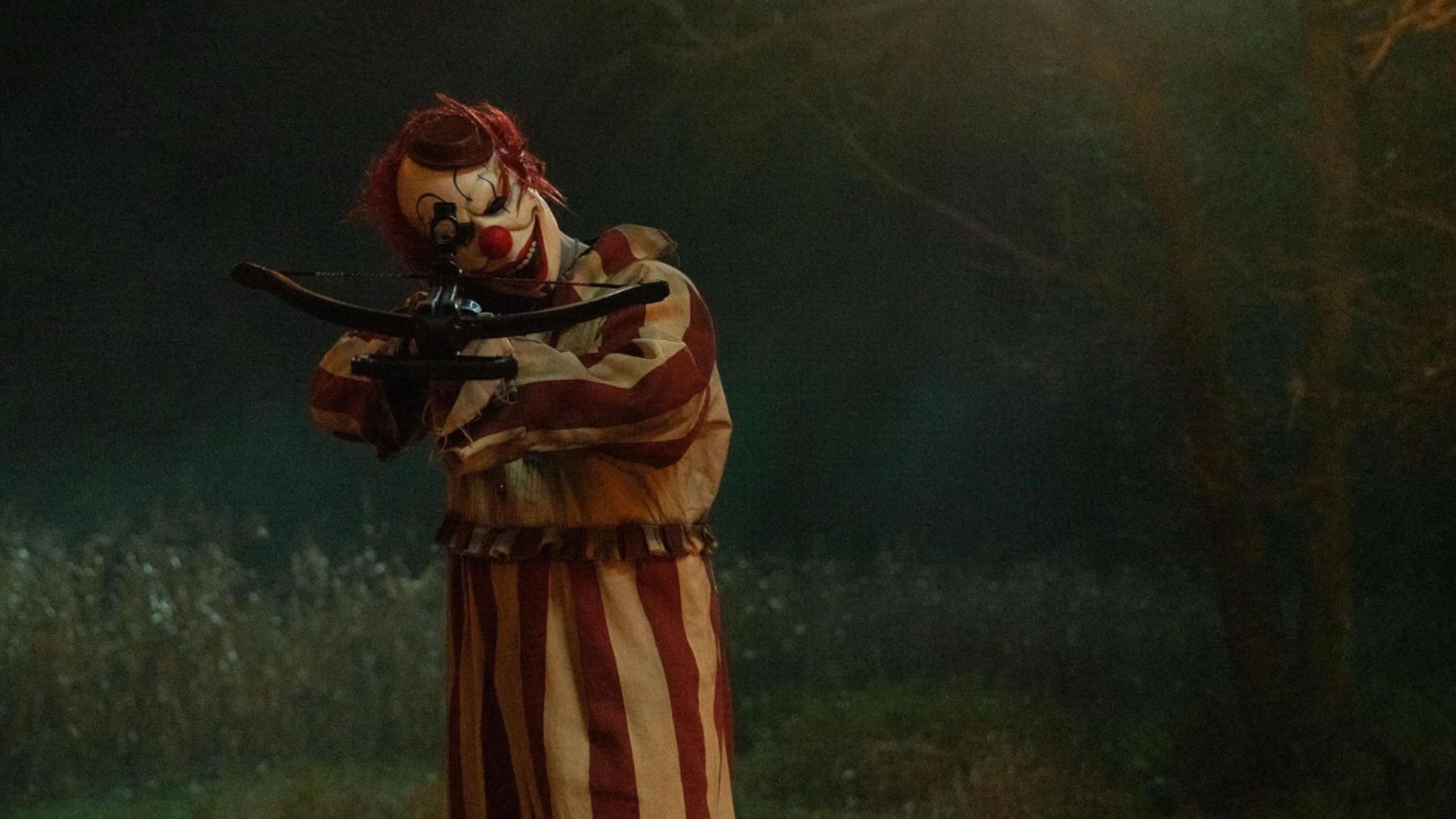 A still from Clown in a Cornfield (Image via Shudder)